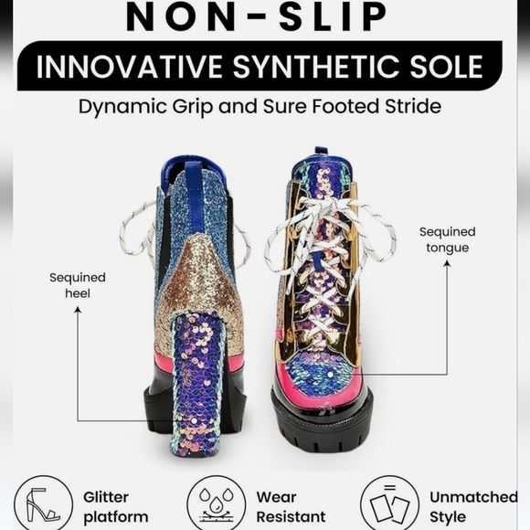 NEW Cape Robbin Nell Heeled Boots  Sparkly Sequin PlatformChelsea Boots Wo - Picture 8 of 15